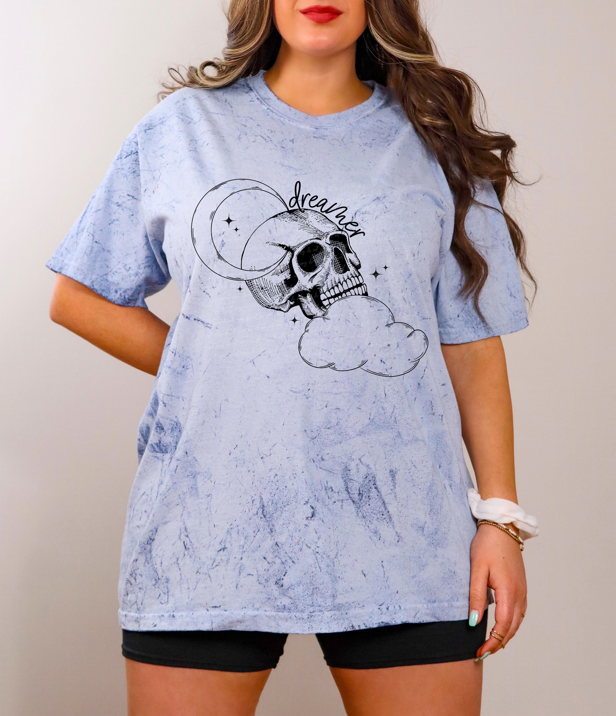 Dreamer Crescent Moon Skull Cloud Black Font 115908 DTF Transfer