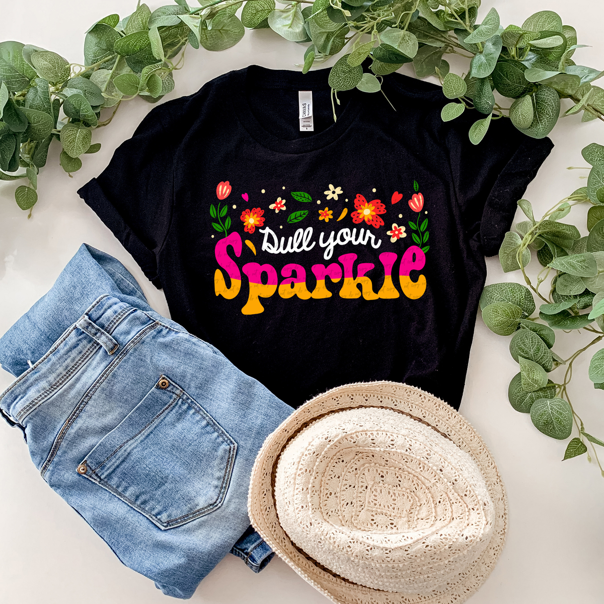 Dull Your Sparkle Floral White 76634 DTF Transfer