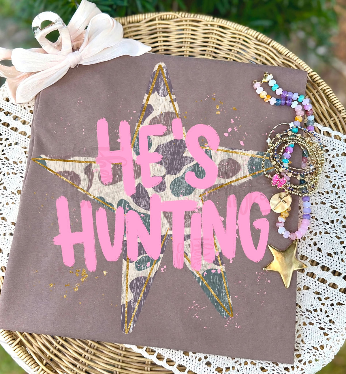 He’s hunting pink font leopard star SUNDAY SPECIAL DTF transfer
