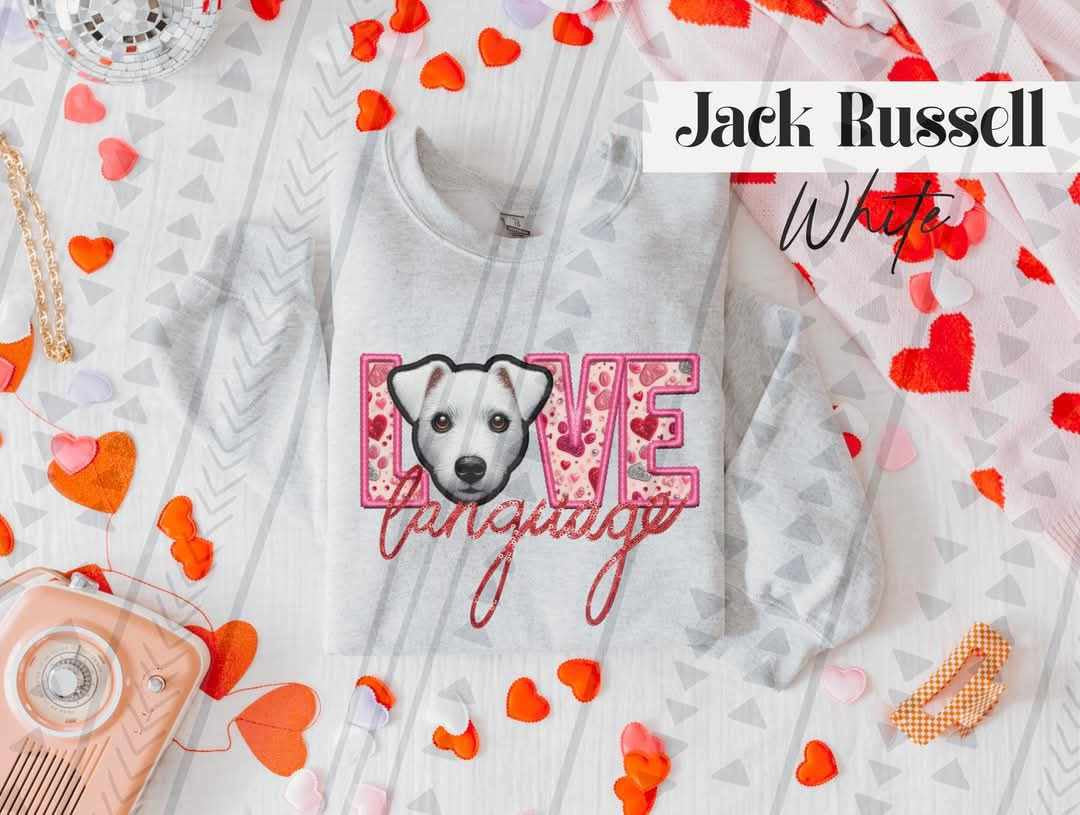 Love language white jack Russel 75421 DTF transfer