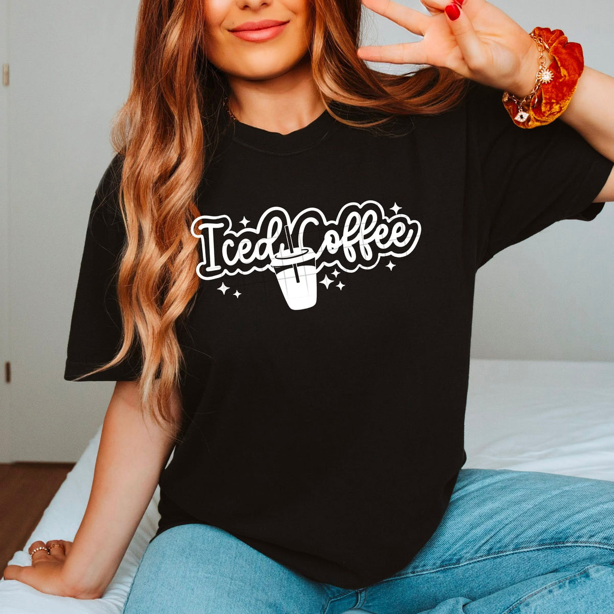 Iced Coffee Outline WHITE (CSC) DTF transfer