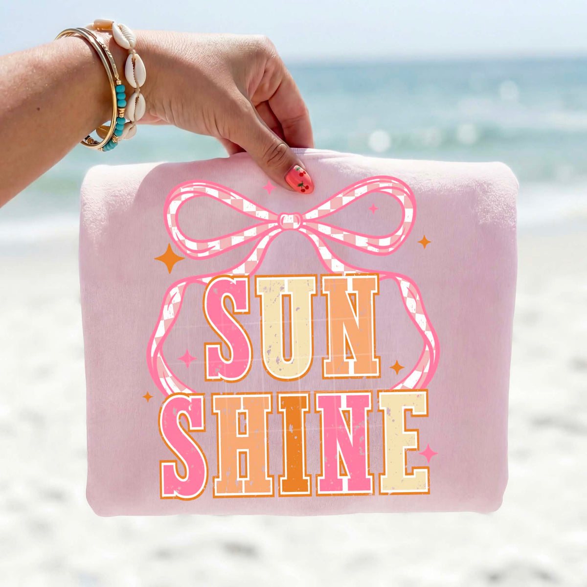 Sunshine with pink checker bow (CSC) DTF transfer (Copy)