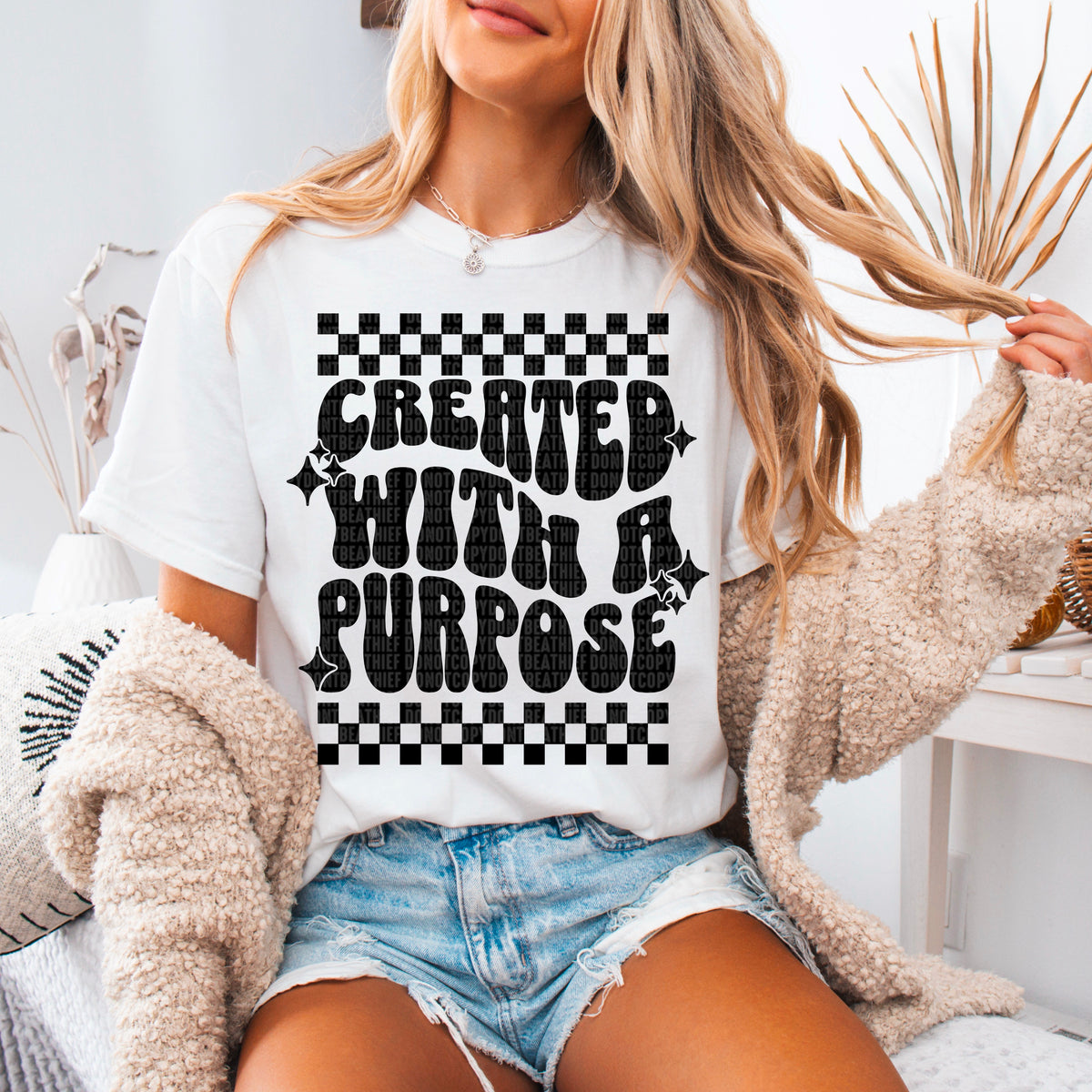 Created with a purpose checkered black font 93592 DTF transfer