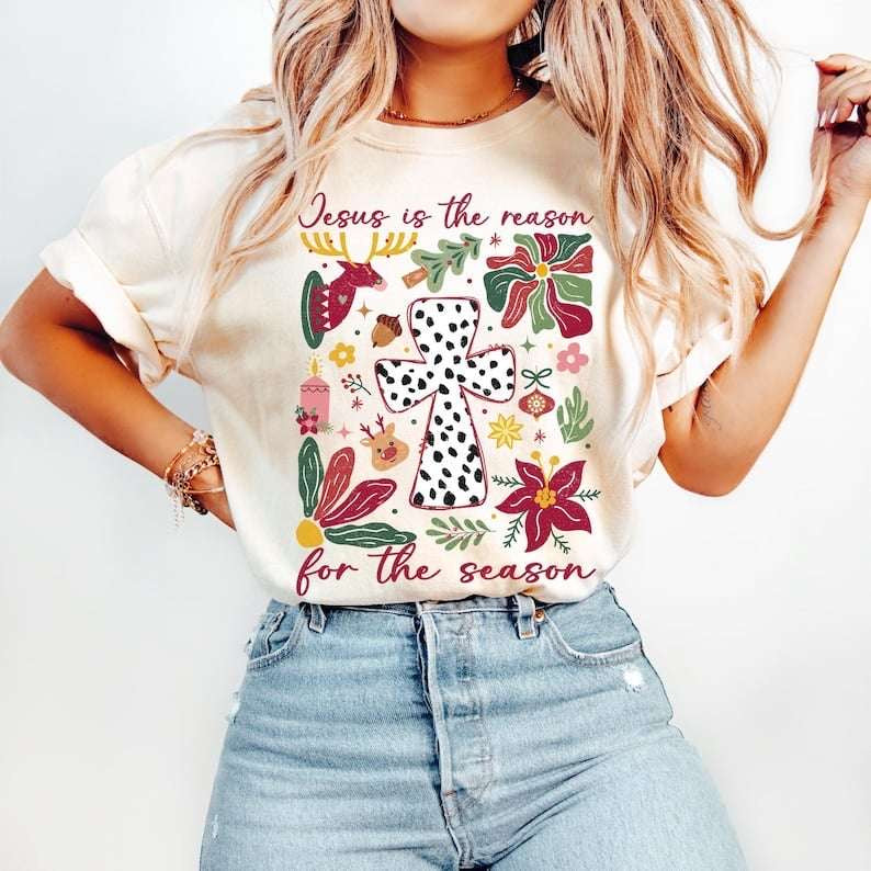 Jesus is the reason for the season polka dot cross 62215 DTF transfer