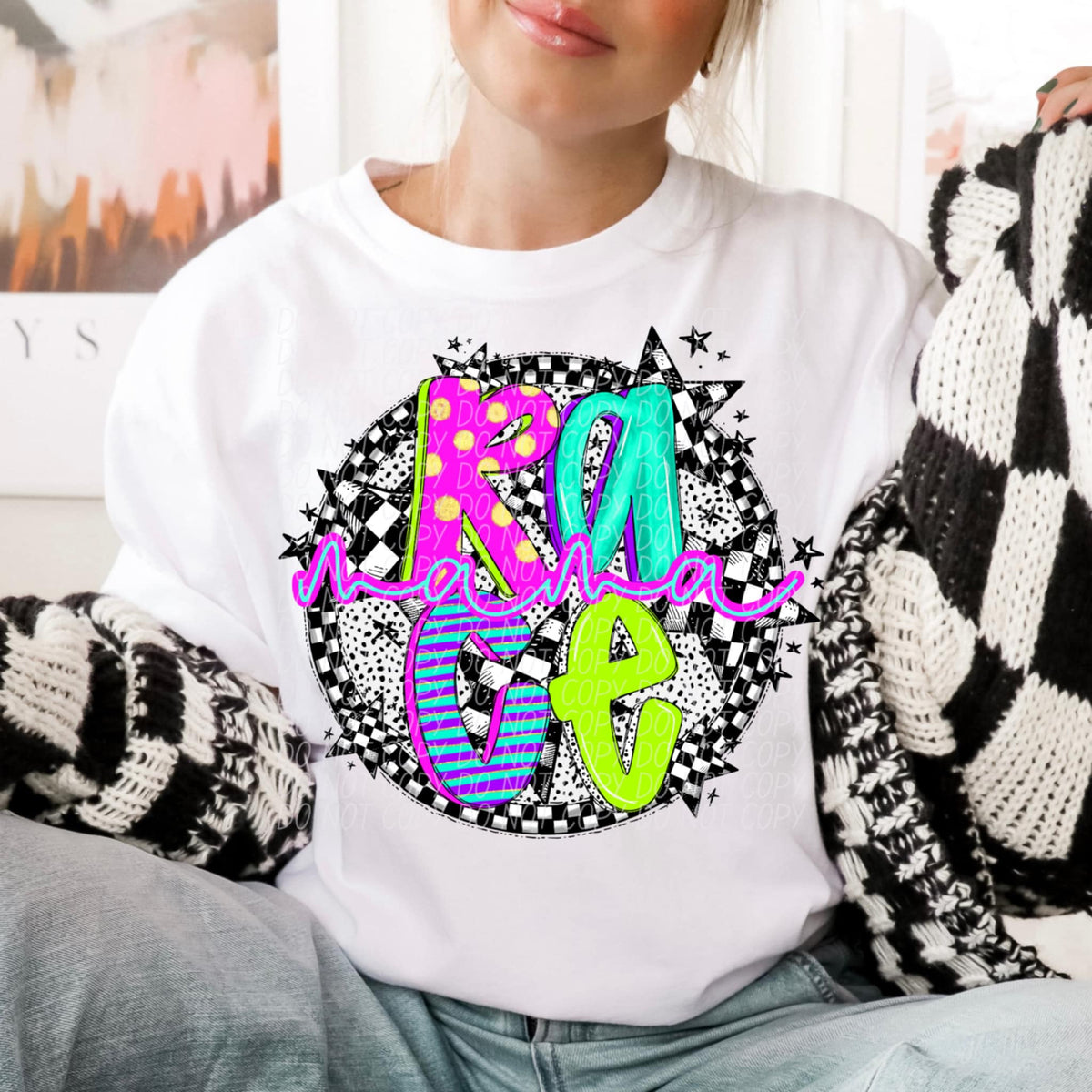 Race mama neon font circle (CITY) 91300 DTF transfer