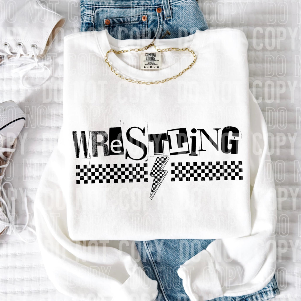 Wrestling checkered lightning bolt 97012 DTF transfer