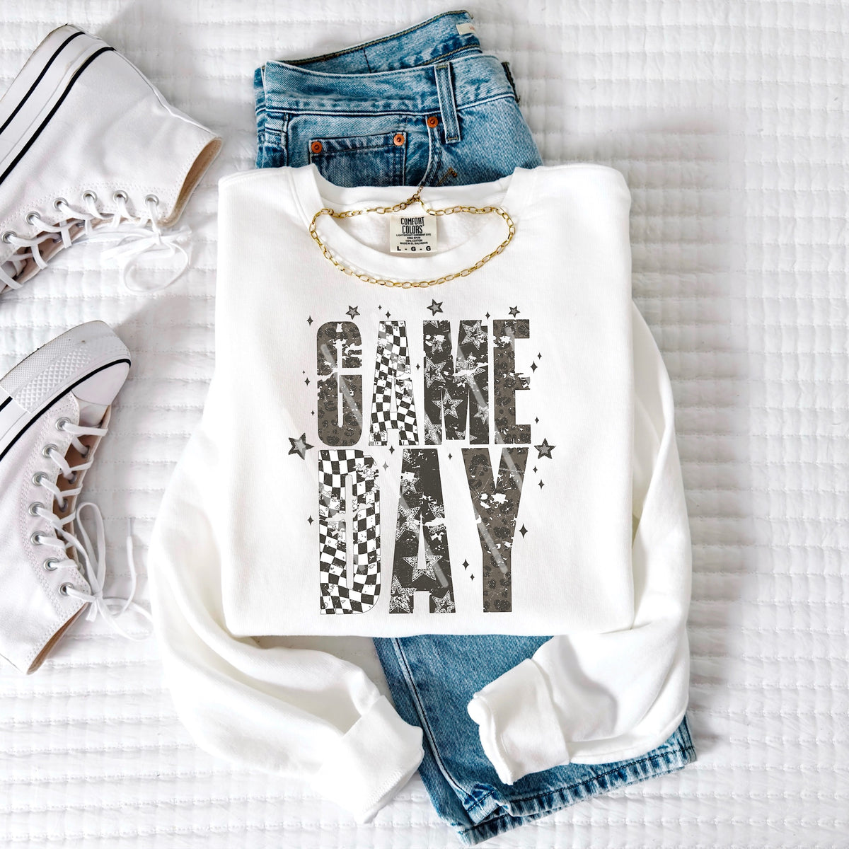 Game Day football Gray stars checker and cheetah 113687 DTF transfer