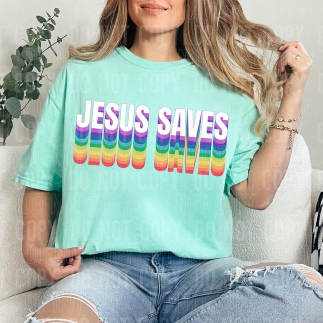 Jesus saves rainbow 96620 DTF transfer