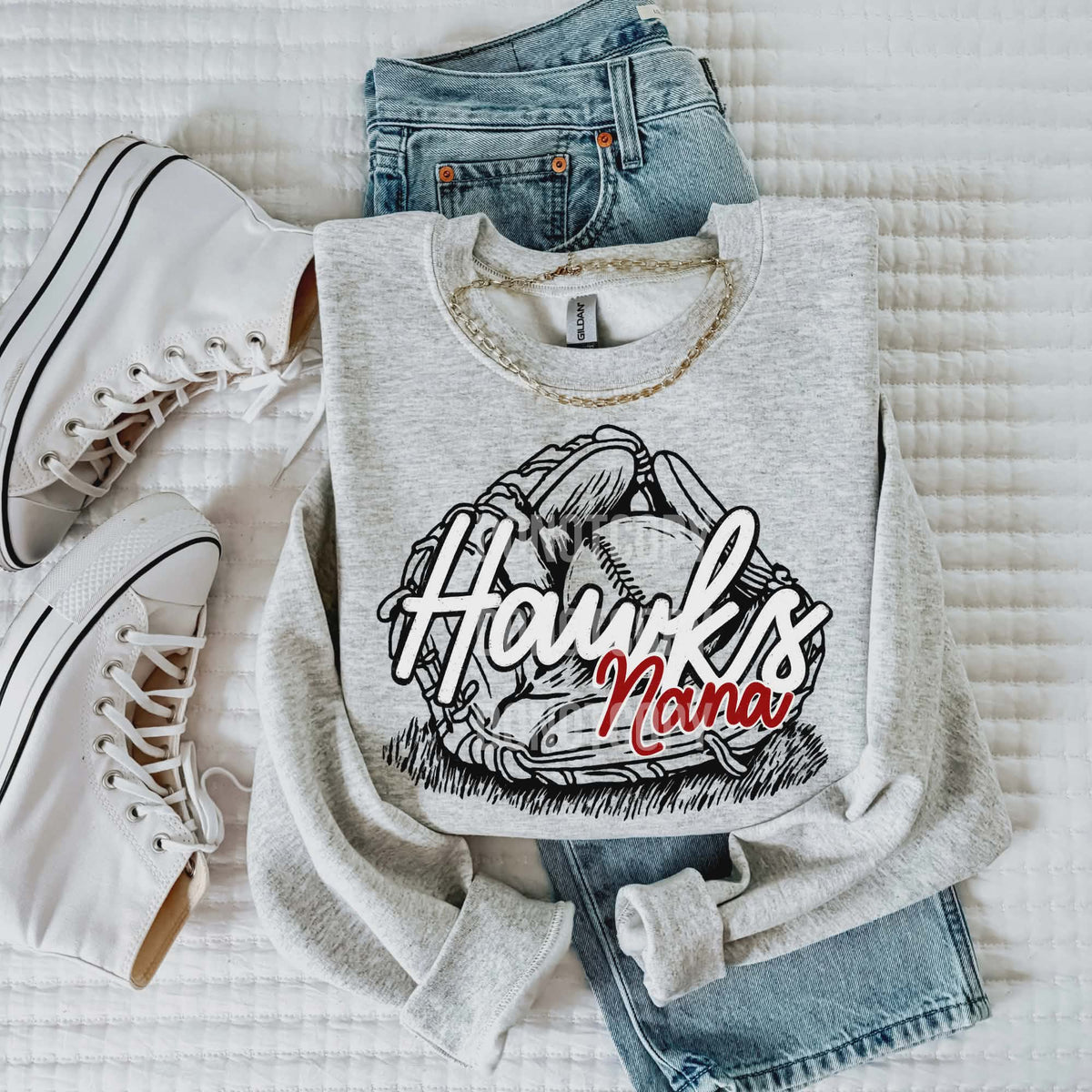 Hawks Nana red cursive (CSG) DTF transfer