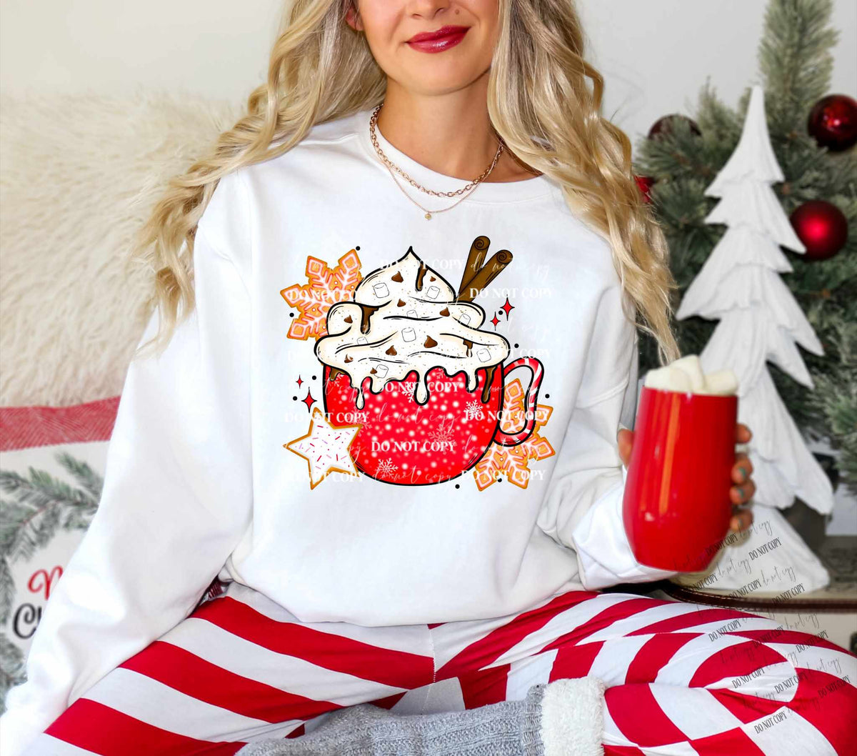 Red mug with cookies 70192 DTF transfer