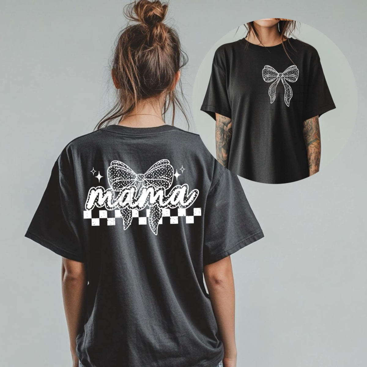 Mama white dotted bow BACK (CSC) 84870 DTF transfer