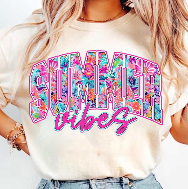 Summer vibes pink outline Sunday Special DTF transfer