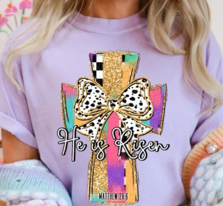 He is risen colorful cross 91048 DTF transfer
