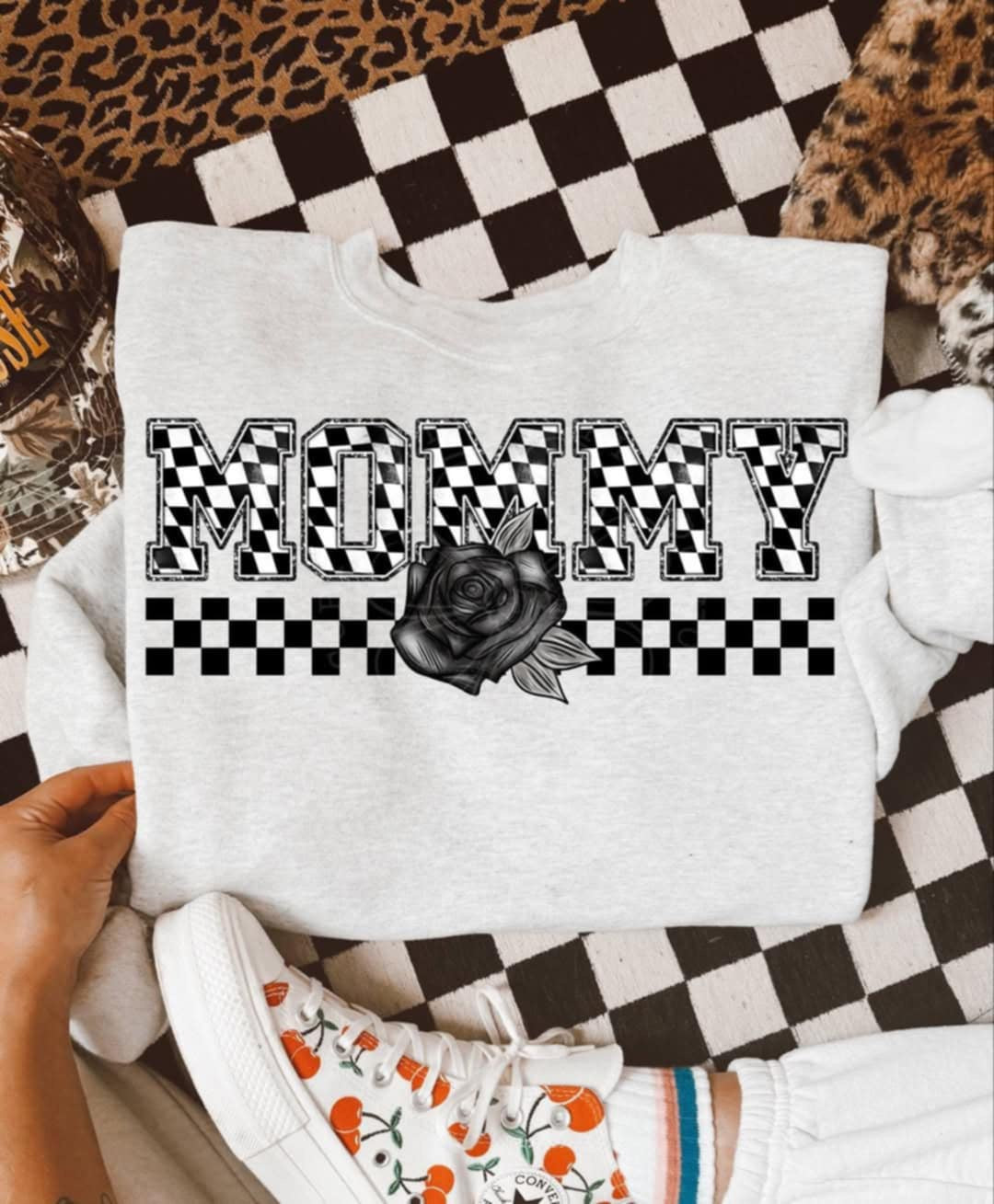 Mommy checkered with black rose (Unhinged) 99345 DTF transfer