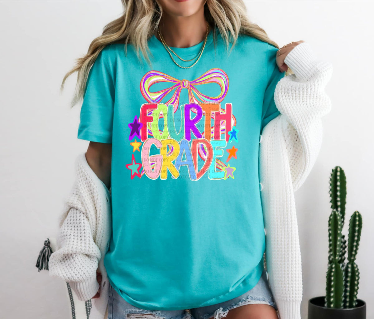 Fourth grade colorful with bow 107475 DTF transfer