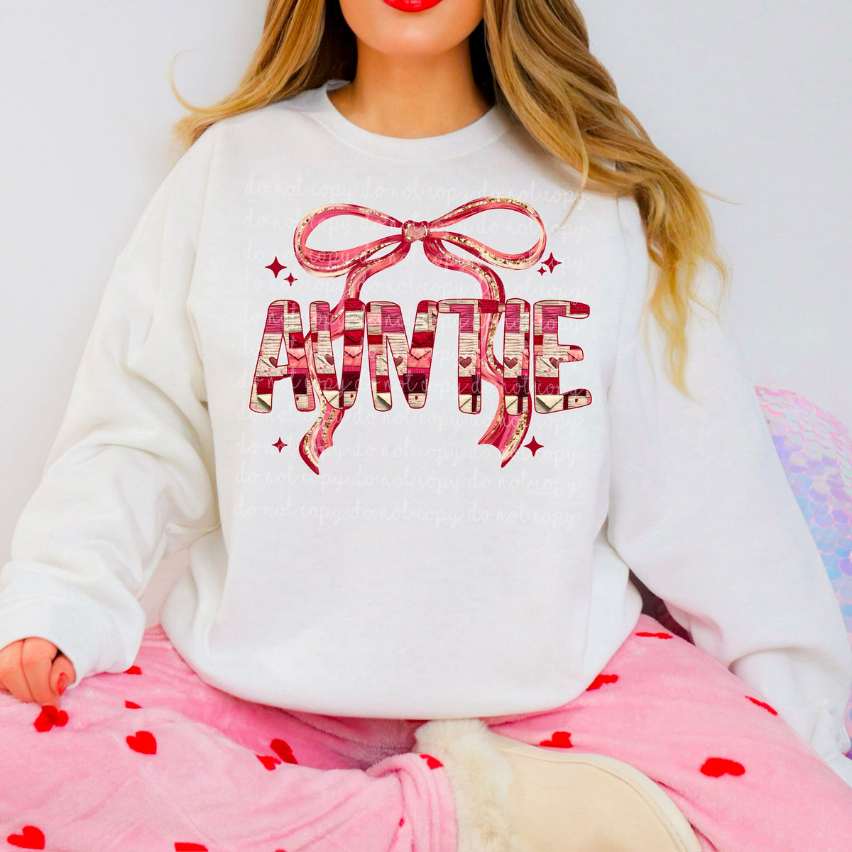 Auntie Valentines Font with bow (exclusive) DTF transfer