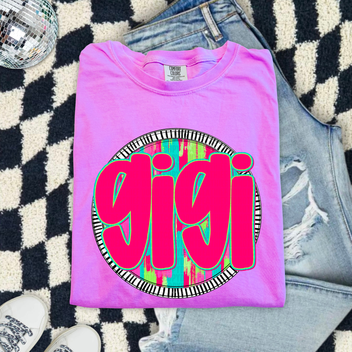 Gigi pink font circle 103921 DTF transfer