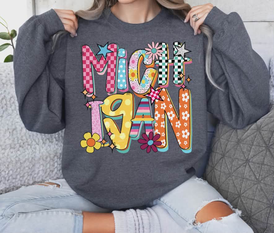 Michigan colorful stars and flowers (S&G) DTF Transfer