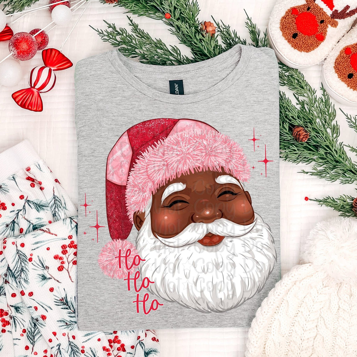 Ho ho Ho pink Santa darker skin tone (Virgo) DTF Transfer