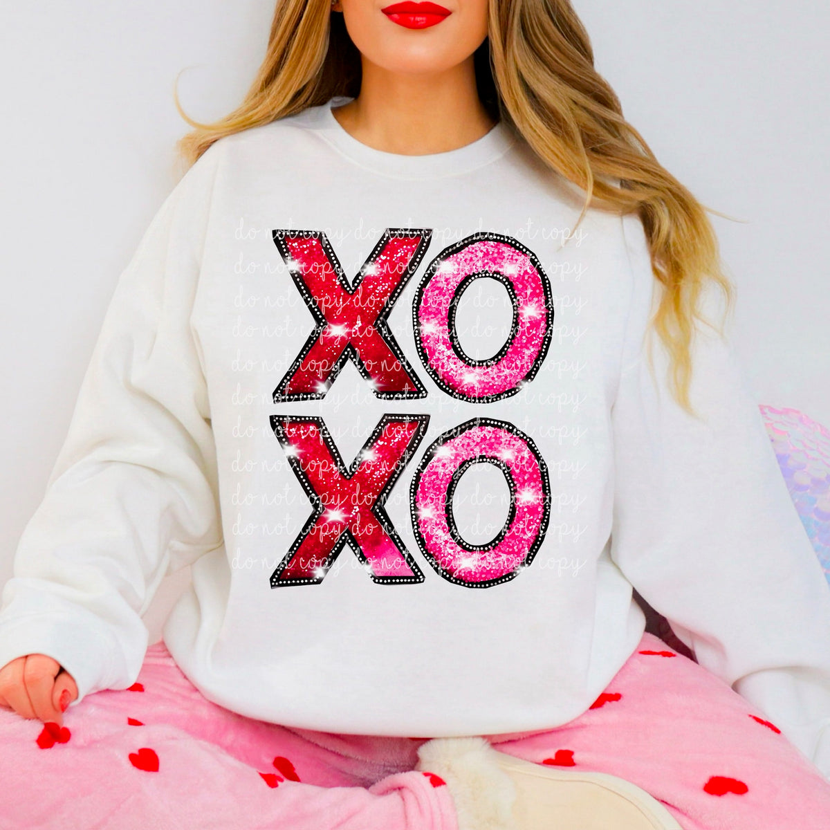 Xoxo stacked faux glitter DTF transfer