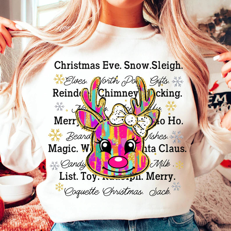 Christmas Eve. Snow. Sleigh brushstroke deer  67567 DTF transfer