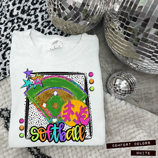 Softball field colorful font 95943 DTF transfer