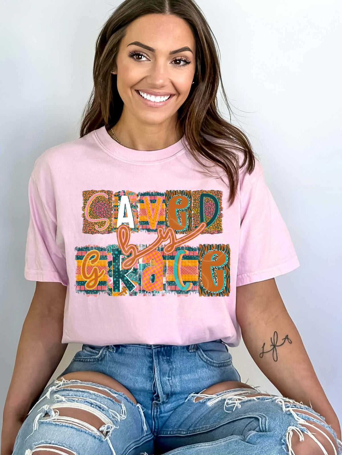 Saved by Grace (teal orange and pink) (C’s) DTF Transfer