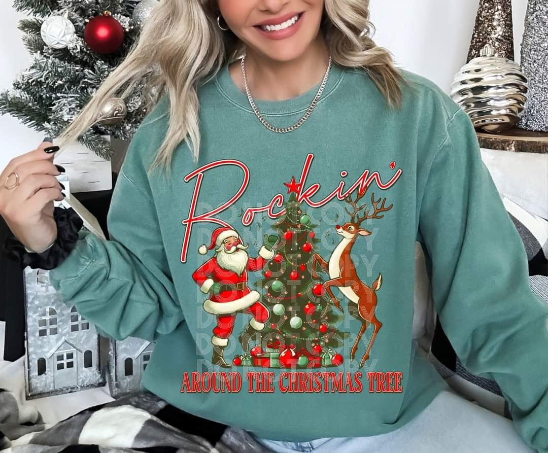Rockin around the Christmas tree Santa and reindeer (PH) 60289 DTF transfer