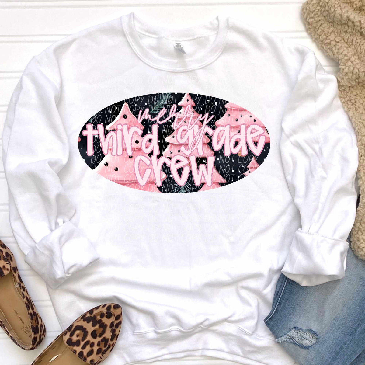 Merry third grade crew pink trees (CITY) 62322 DTF transfer