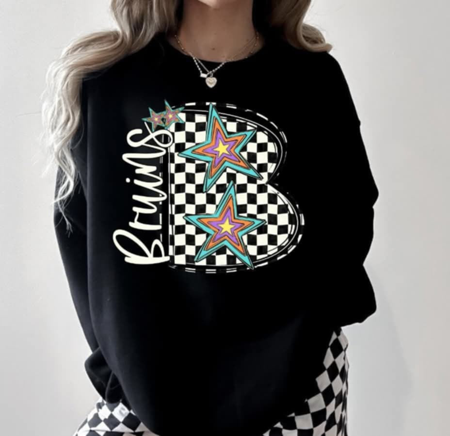 B bruins checkered with stars (S&G) 87093 DTF transfer