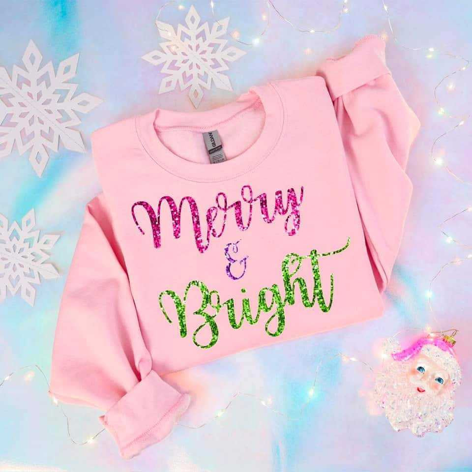 Merry & bright pink and green sequin (ABD) 65760 DTF transfer