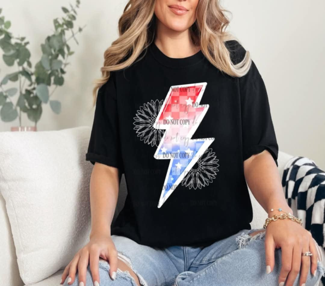 Patriotic lightning bolt white outline (40E) 96876 DTF transfer