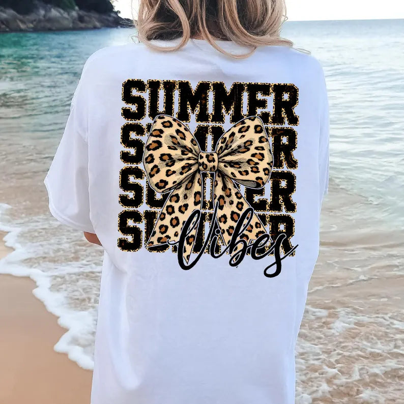Summer vibes stacked with leopard bow 96693 DTF transfer