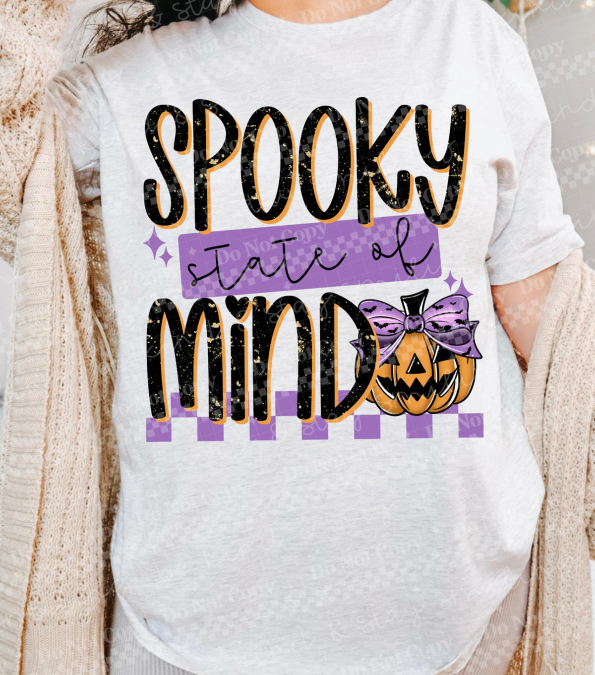 Spooky State of Mind pumpkin purple bow (two peas) DTF transfer