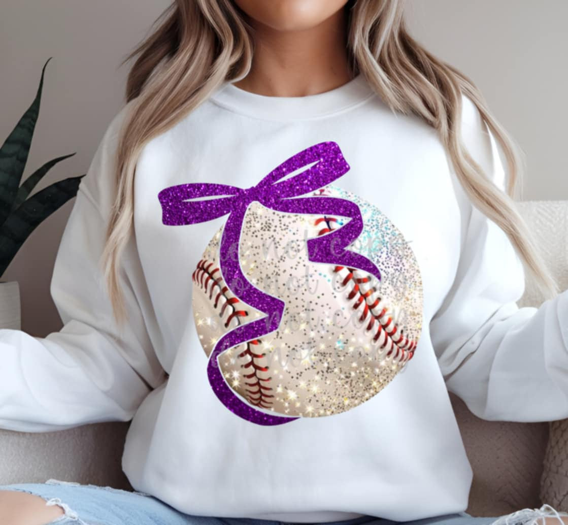 Baseball with purple bow (Parker) 85176 DTF transfer