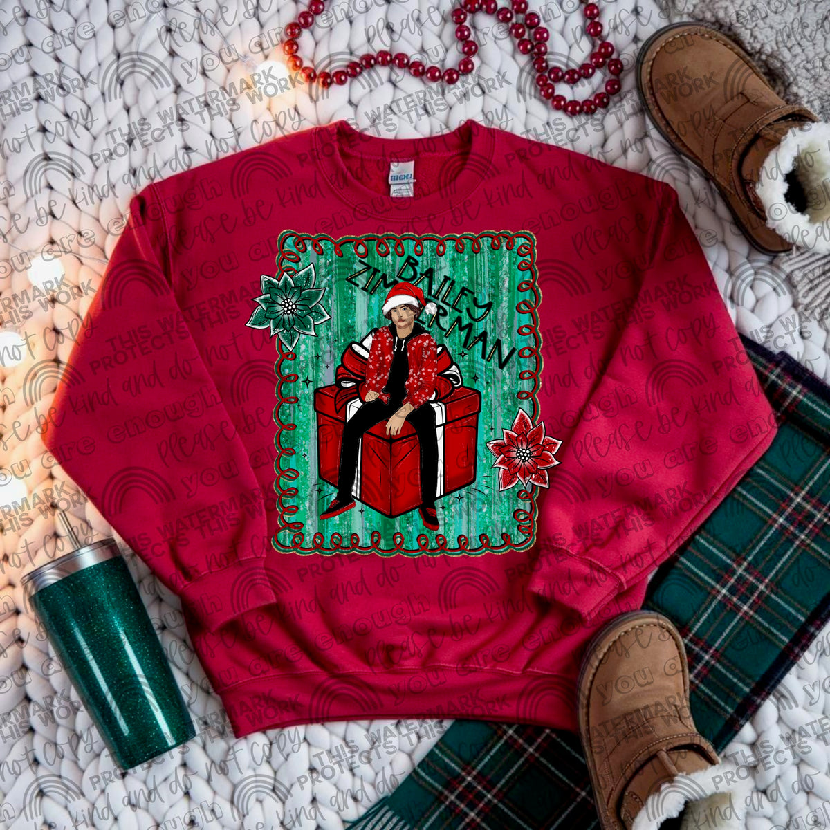BZ green squiggly frame santa hat DTF transfer