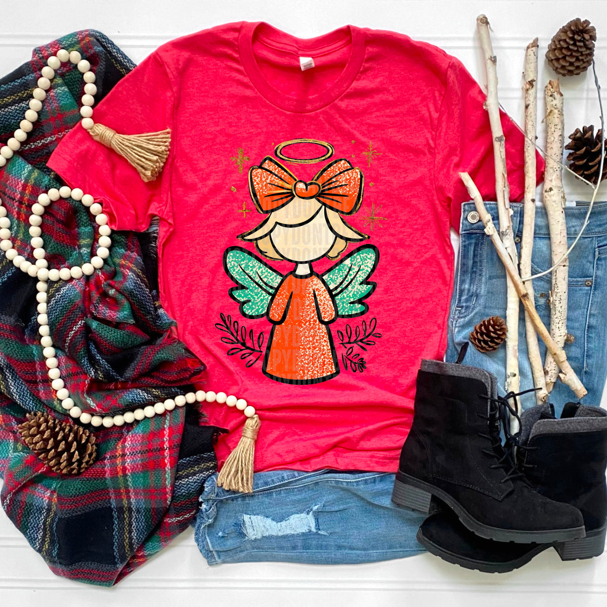 Faceless Angel with red bow 113354 DTF transfer