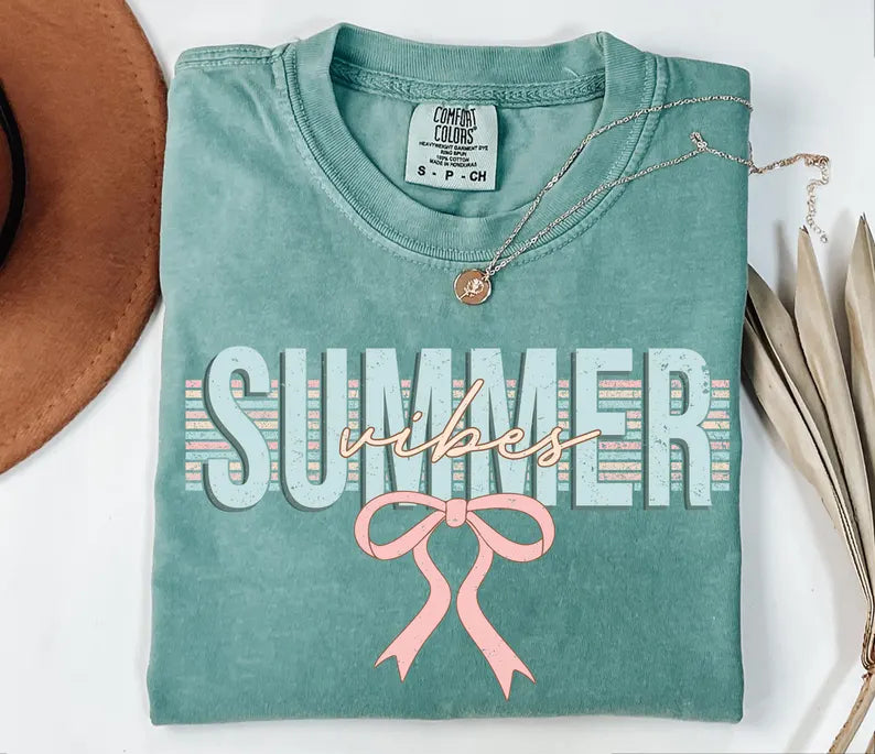 Summer vibes pink bow 94748 DTF transfer