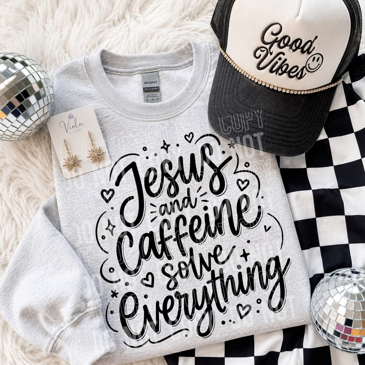 Jesus and caffeine solve everything BLACK (SBB) DTF Transfer