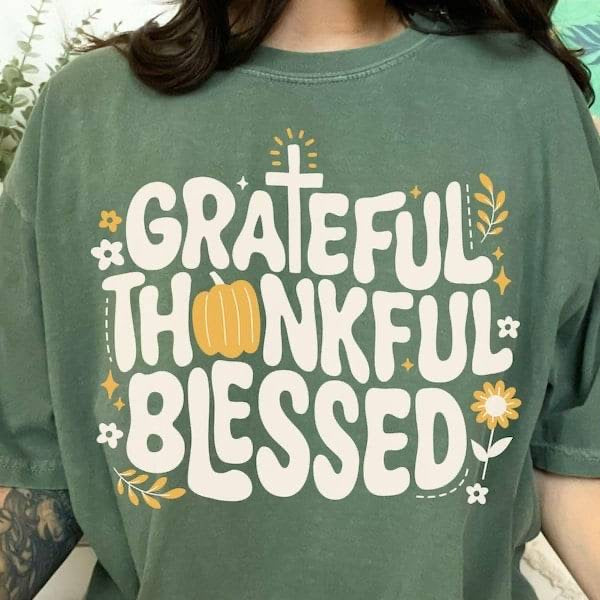 Grateful thankful blessed white font yellow flowers (KARTA) 62915 DTF transfer