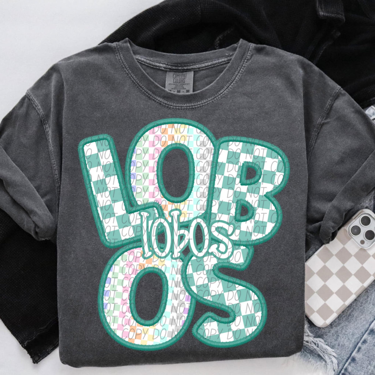 Lobos blue and colorful checkered (CITY) 85538 DTF transfer