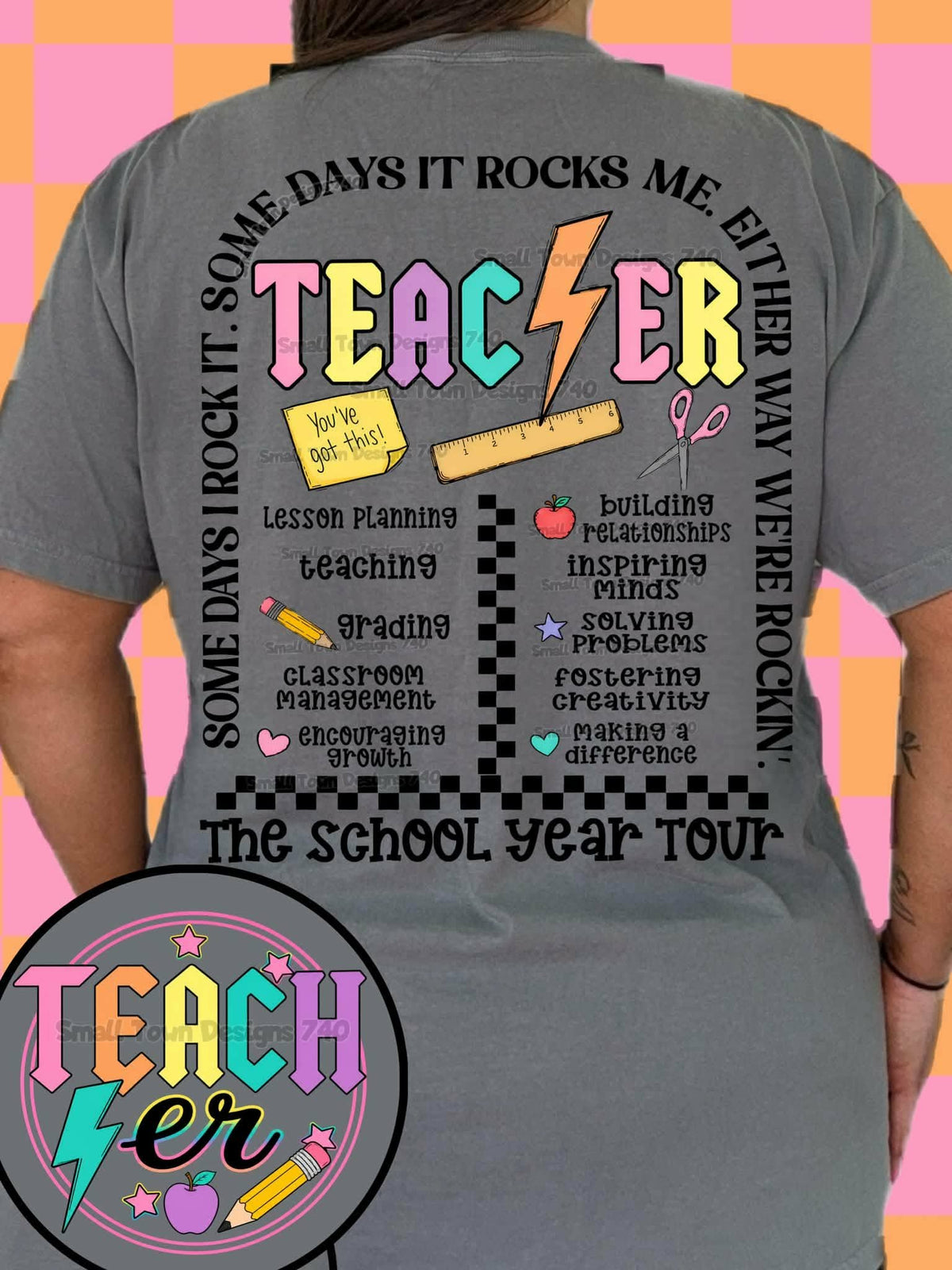 Teacher lightning colorful arch with school words BACK (STD) DTF Transfer