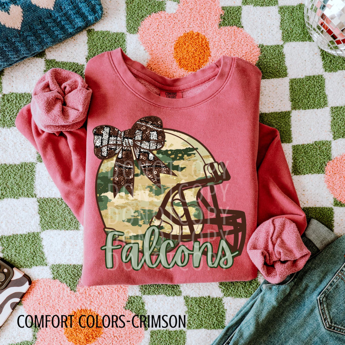 Falcons Camo Football Helmet with Bow (csg) DTF transfer