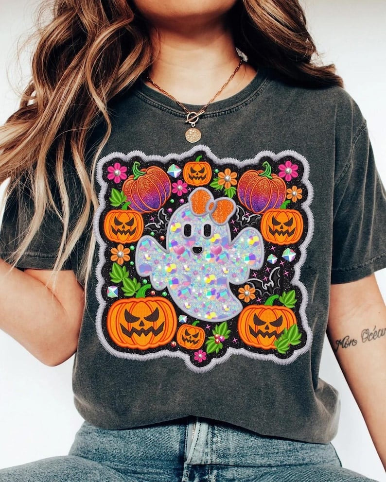 Sequin ghost pumpkin frame 58238 DTF transfer
