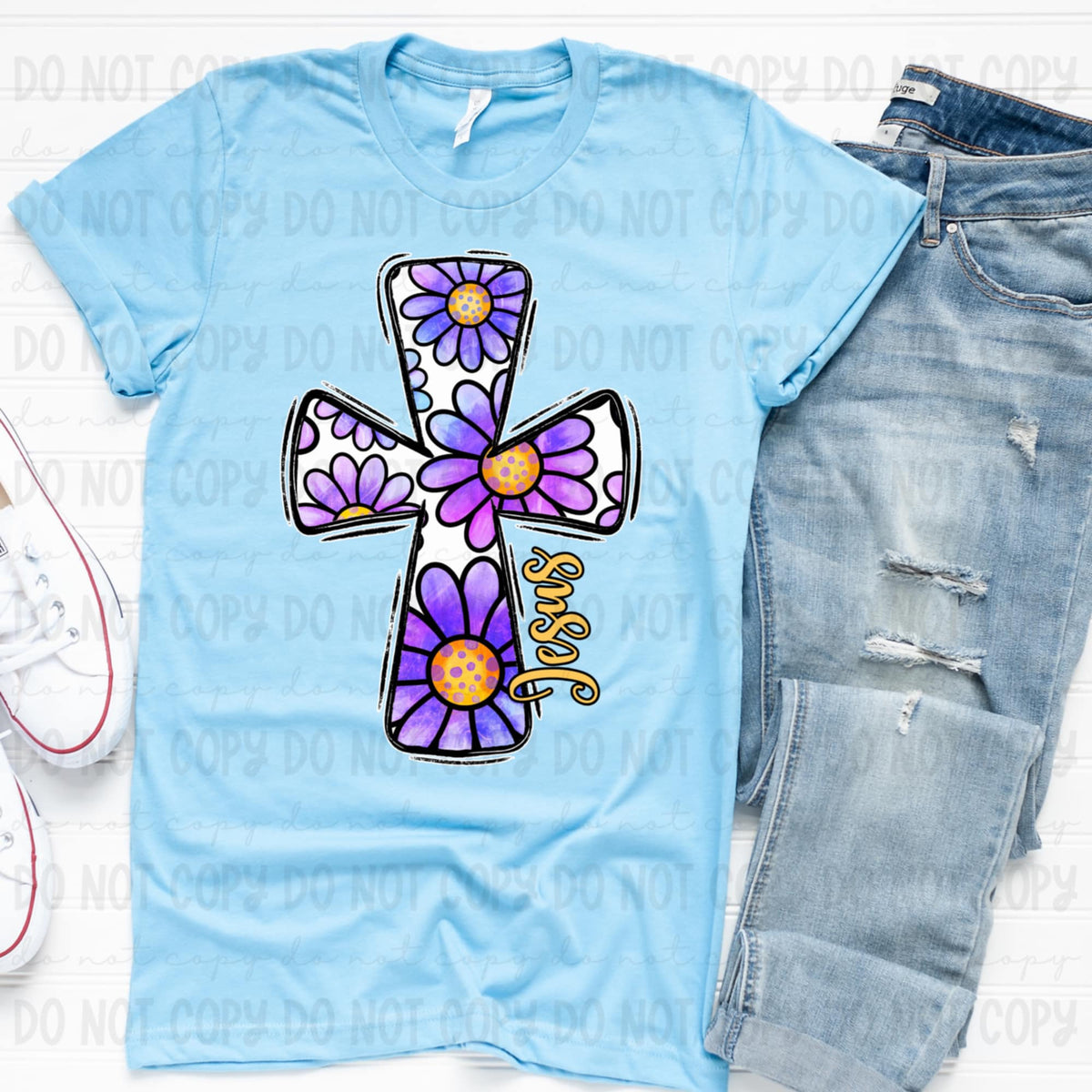 Jesus purple floral cross (REVEL) 91219 DTF transfer