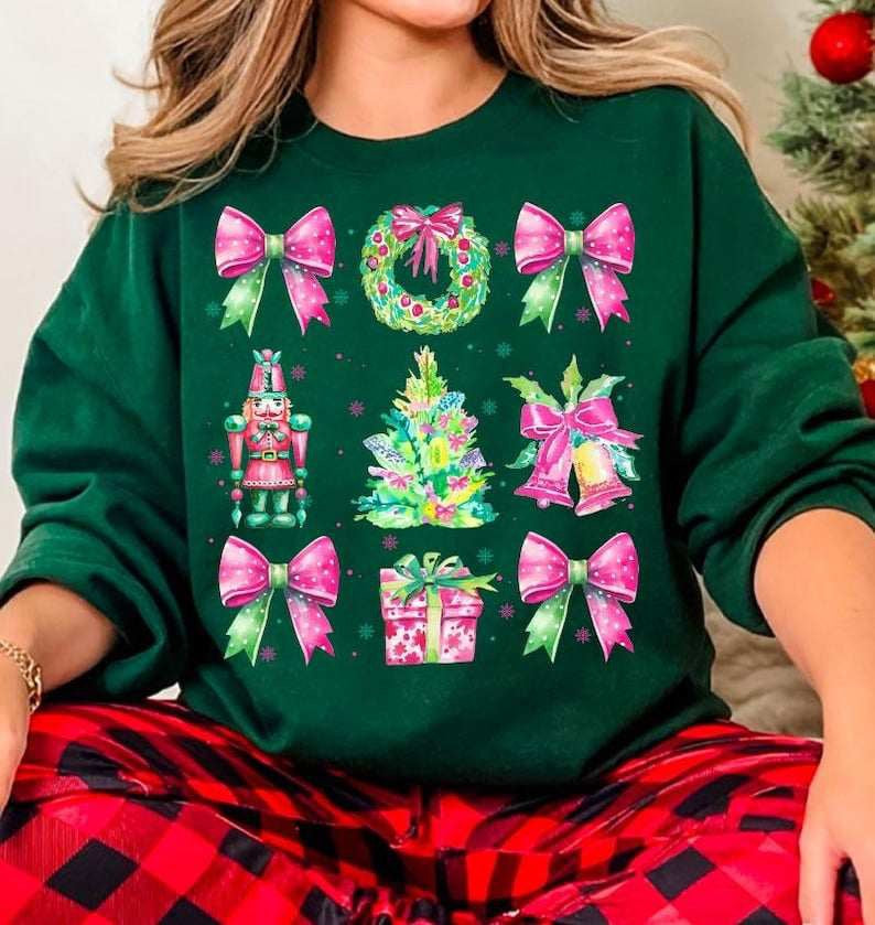 Pink and green Christmas collage 64932 DTF transfer