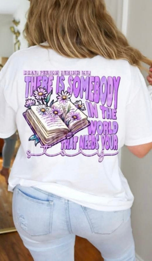 Dear person behind me purple font with book 98143 DTF transfer