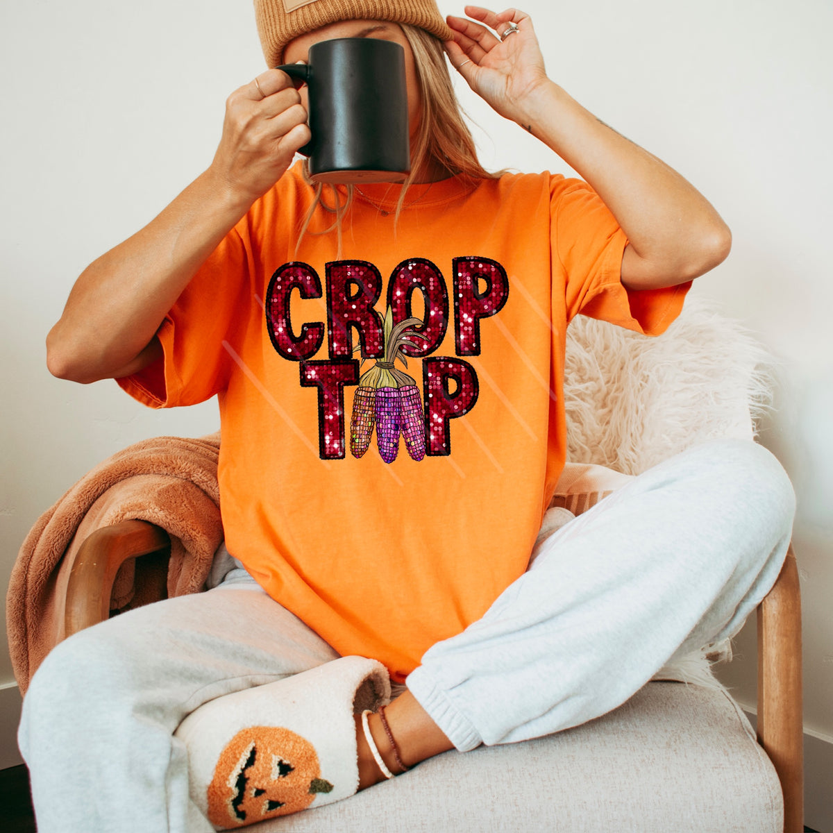 Crop Top RED faux sequins 111831 DTF transfer