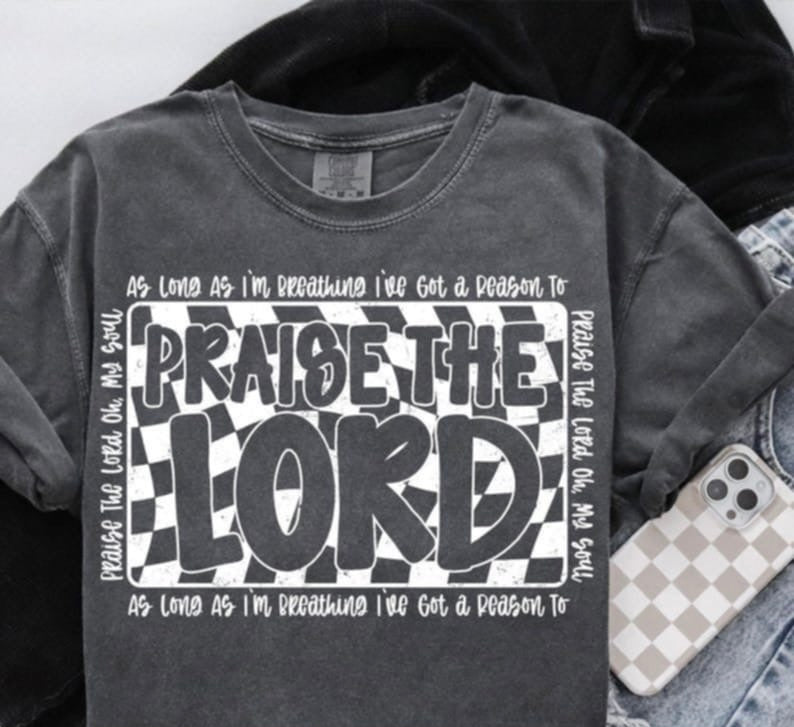 Praise the lord checkered background WHITE 106489 DTF transfer