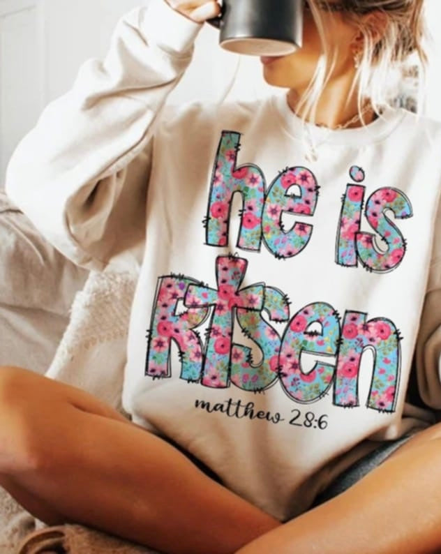 He is risen pink and blue florals 87757 DTF transfer